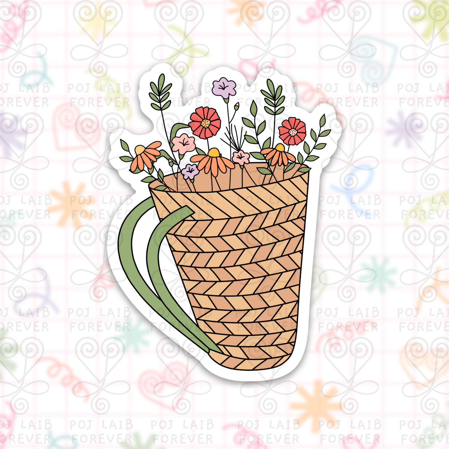 Hmong Flower Basket Sticker